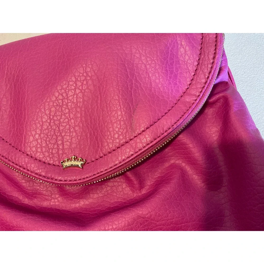 Juicy Couture Magenta Pink Pebbled Faux Leather Backpack Gold Crown Logo Bag